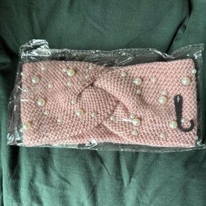NWT Pink Pearl Beaded Winter Twisted Headband